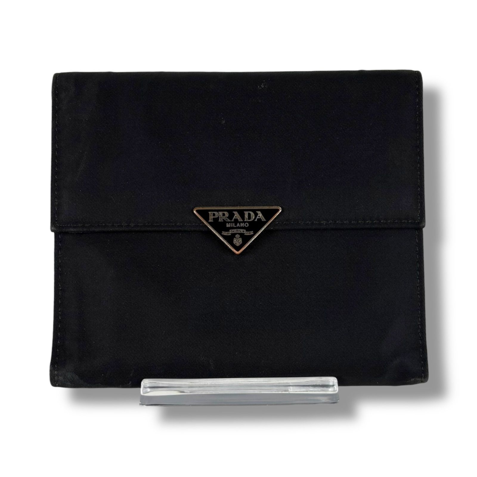 プラダ PRADA トライアングルロゴ 三つ折り財布 ブラック 黒 テスートナイロン コンパクトウォレット
