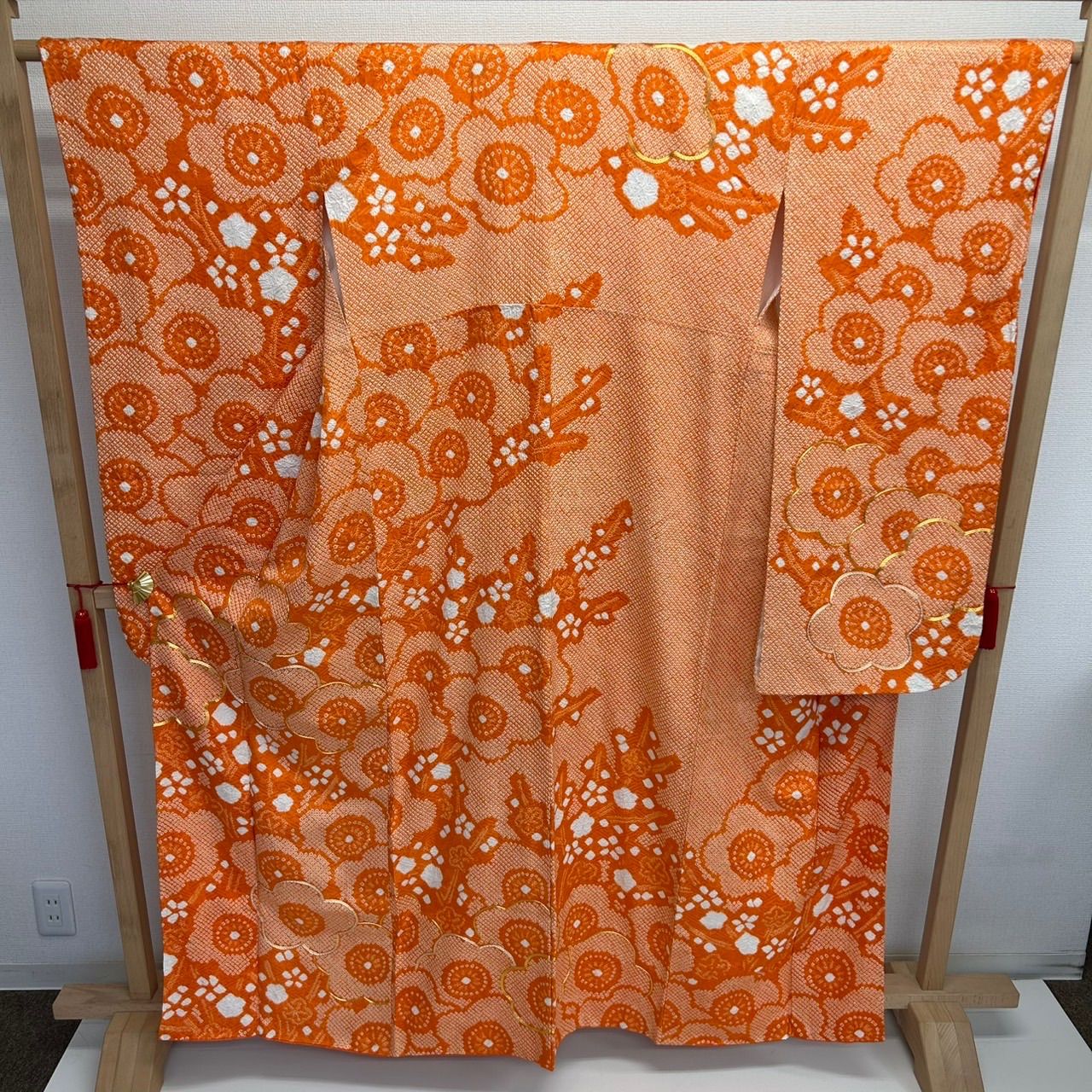 振袖 総絞り 金駒刺繍 可愛い絞り染め 裄65.5 正絹 着物 MK-2803