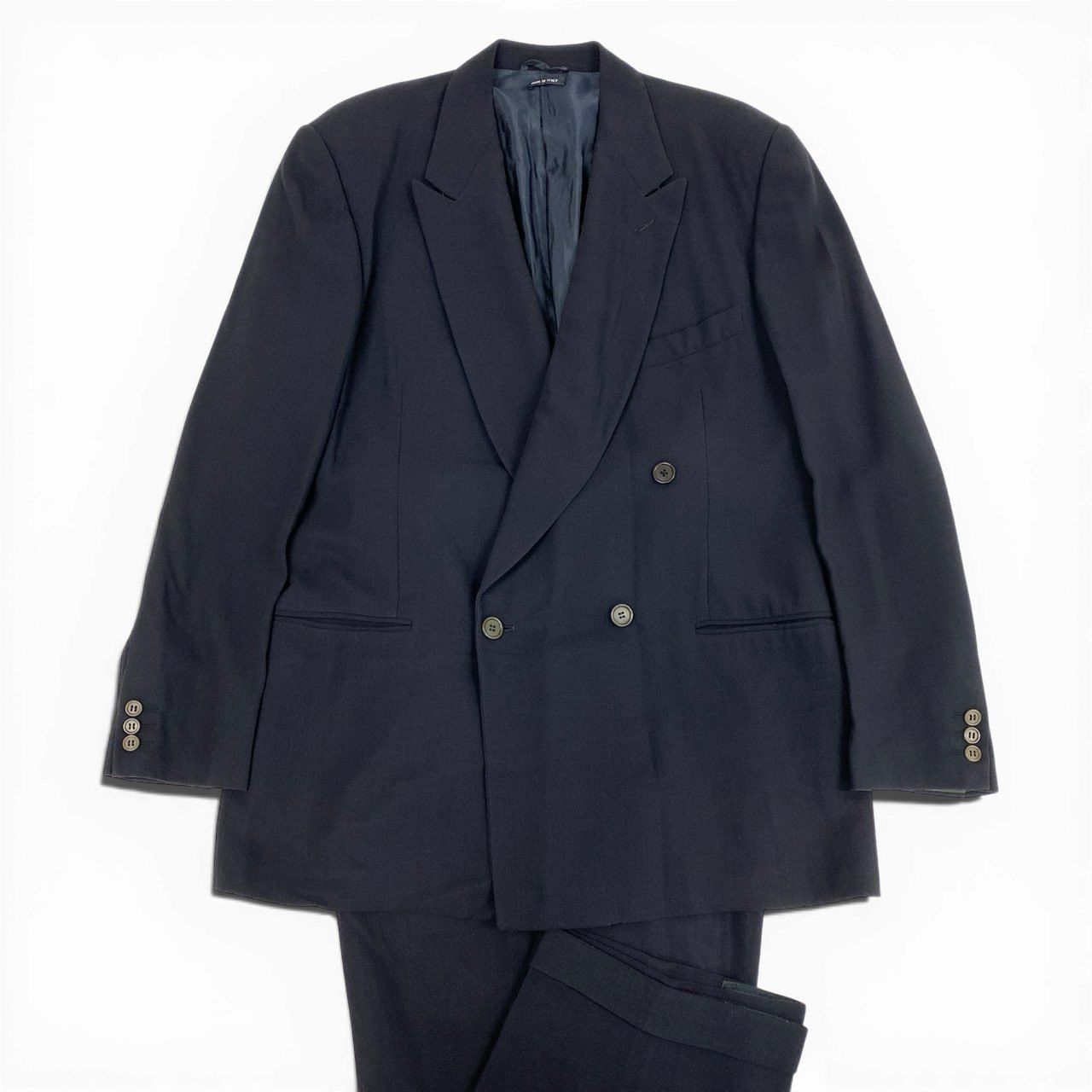 36 a 7 GIORGIO ARMANI ジョルジオ アルマーニ イタリア製 ダブルプレスト セットアップ スーツ VINTAGE 大きいサイズ 52 XLサイズ ダークネイビー ウール メンズo 07 t