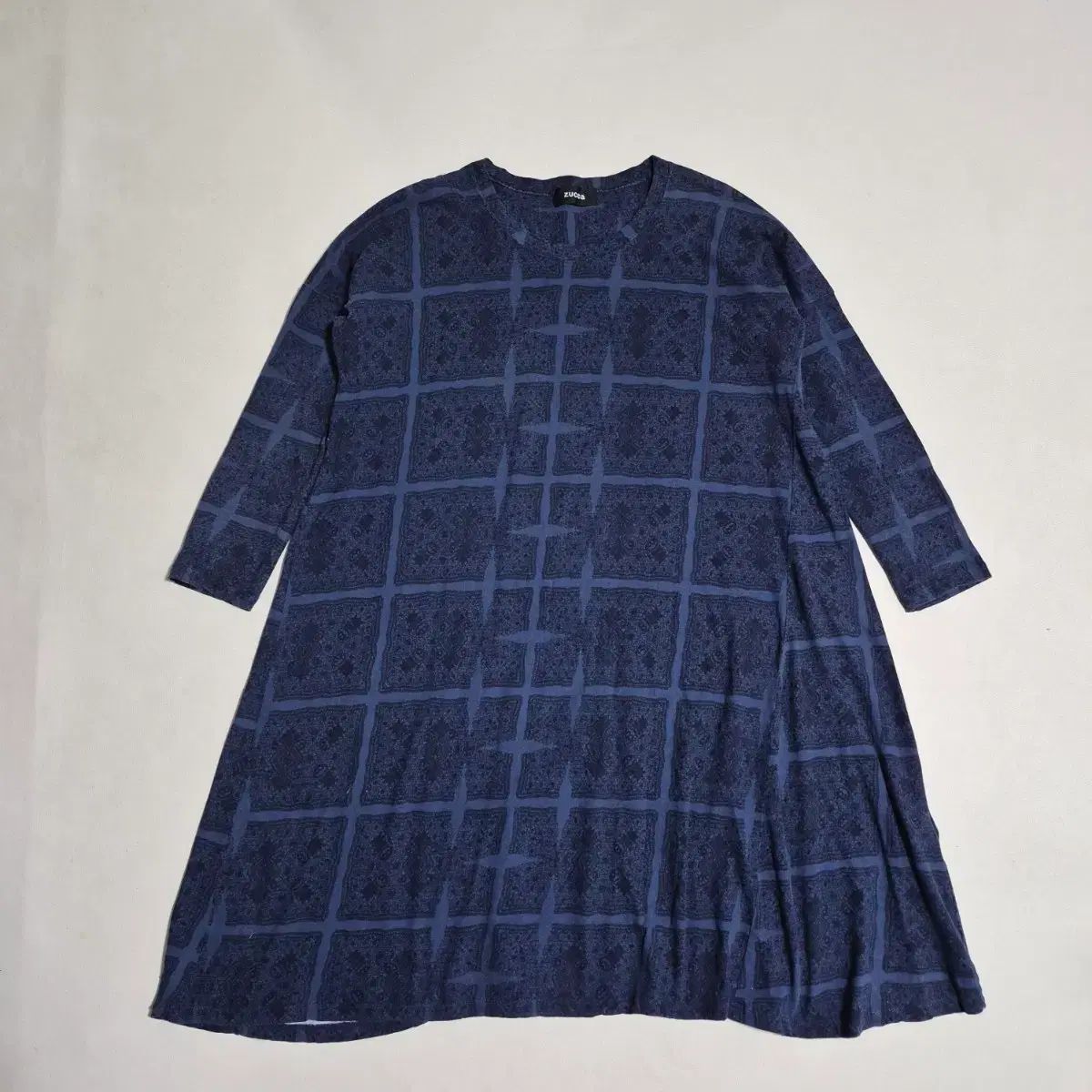  ズッカ コットン Aライン ONE PIECE 長袖 七分袖 ひざ丈ワンピース