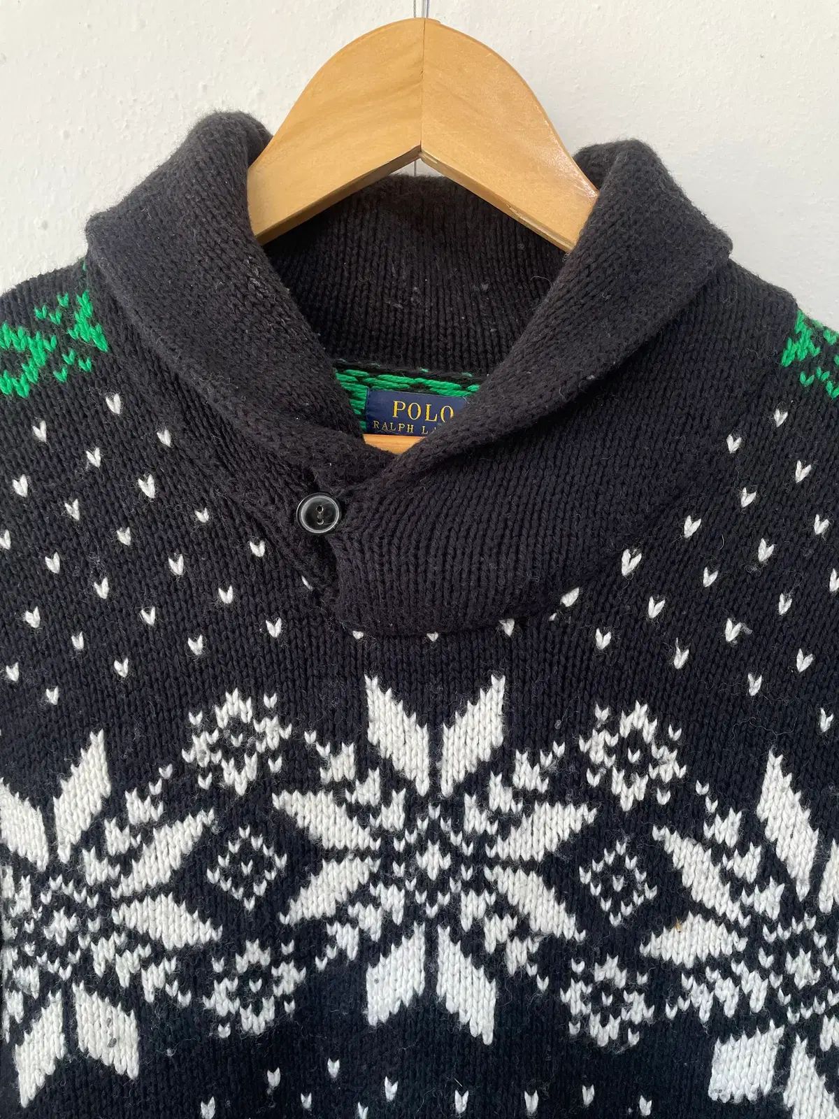 ポロ ラルフローレン ジュニア ブラック ノルディック スノーフレーク ショールカラー ニット セーター XL