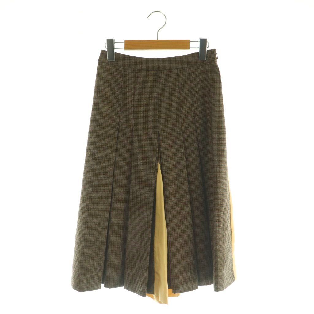 メゾンマルジェラ 1 Maison Margiela クロップドパンツ スカパン プリーツ 切替 ウール シルク チェック柄 36 茶 ベージュ |MI OS