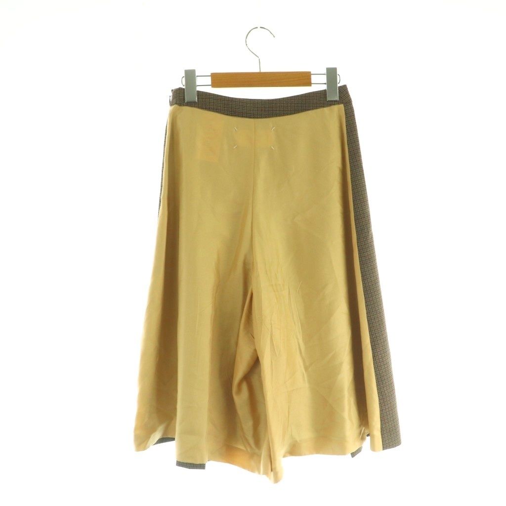 メゾンマルジェラ 1 Maison Margiela クロップドパンツ スカパン プリーツ 切替 ウール シルク チェック柄 36 茶 ベージュ |MI OS