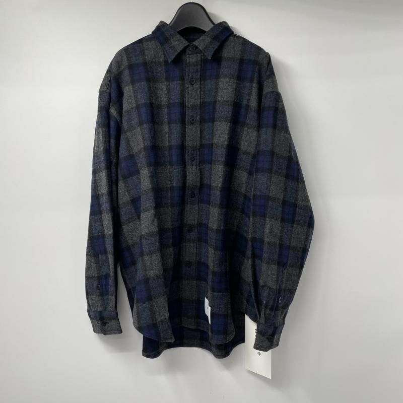 WTAPS 25 AW TXT 01 LS WOPL.TWEED.TEXTILE.OF チェックネルシャツ サイズ3 ネイビー 252 TQDT-SHM 03 ダブルタップス ツイード テキスタイル オブ 17