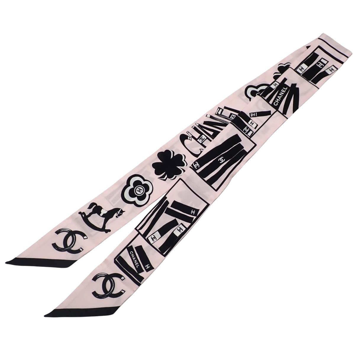 CHANEL シャネル ココマーク リボンスカーフ スカーフ バッグ小物 アパレル小物 ヘアバンド シルク ピンク ブラック黒 レディース アラモード