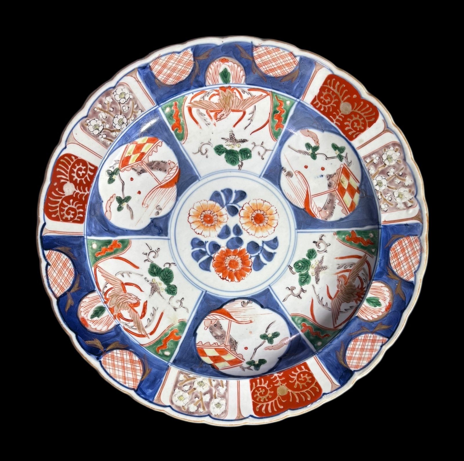 古伊万里 色絵 鳳凰松草花文図 大皿 取り皿 飾り皿 和食器 伊万里 明治