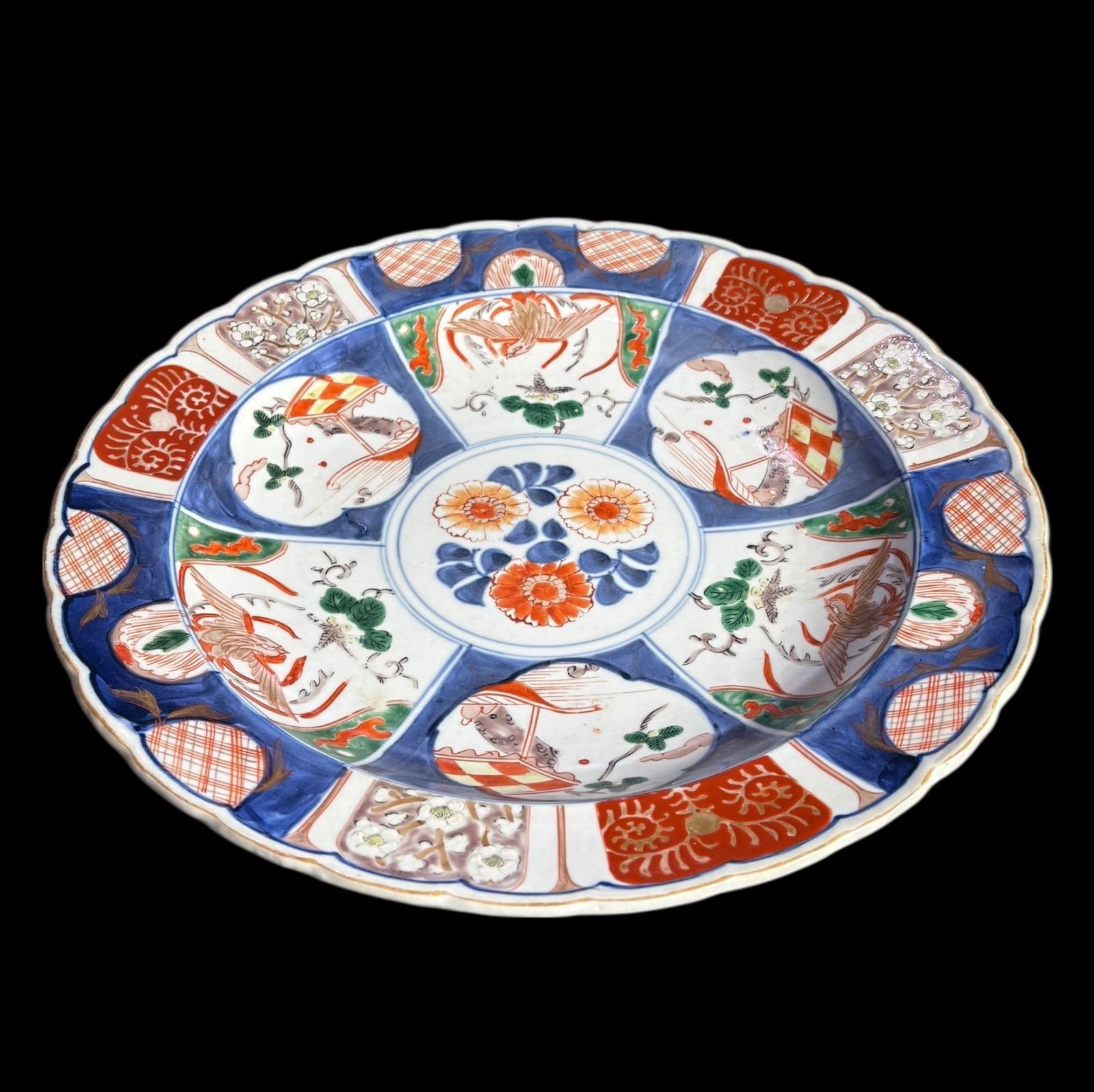 古伊万里 色絵 鳳凰松草花文図 大皿 取り皿 飾り皿 和食器 伊万里 明治