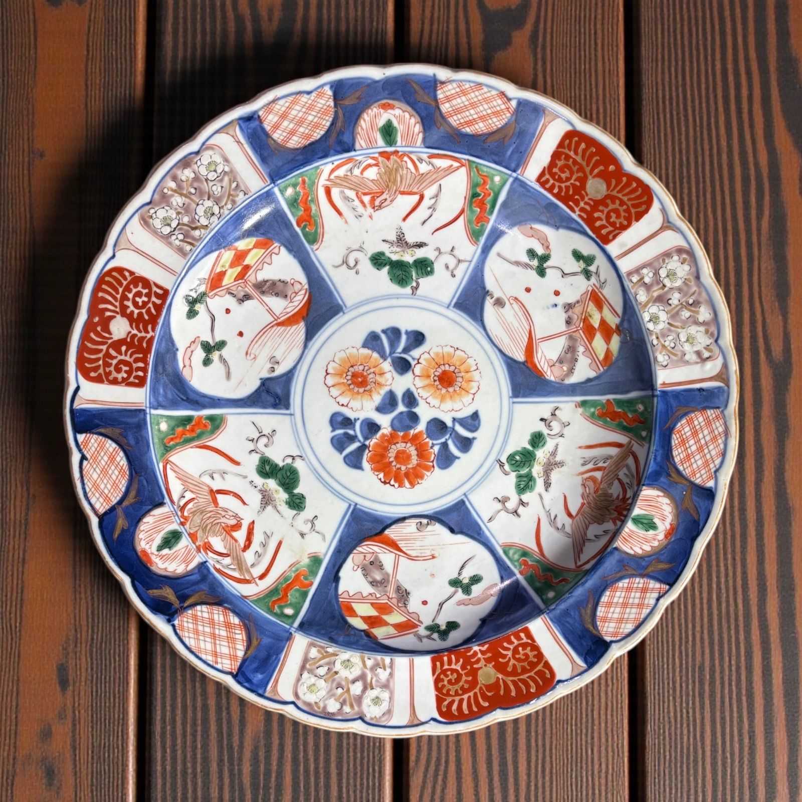 古伊万里 色絵 鳳凰松草花文図 大皿 取り皿 飾り皿 和食器 伊万里 明治