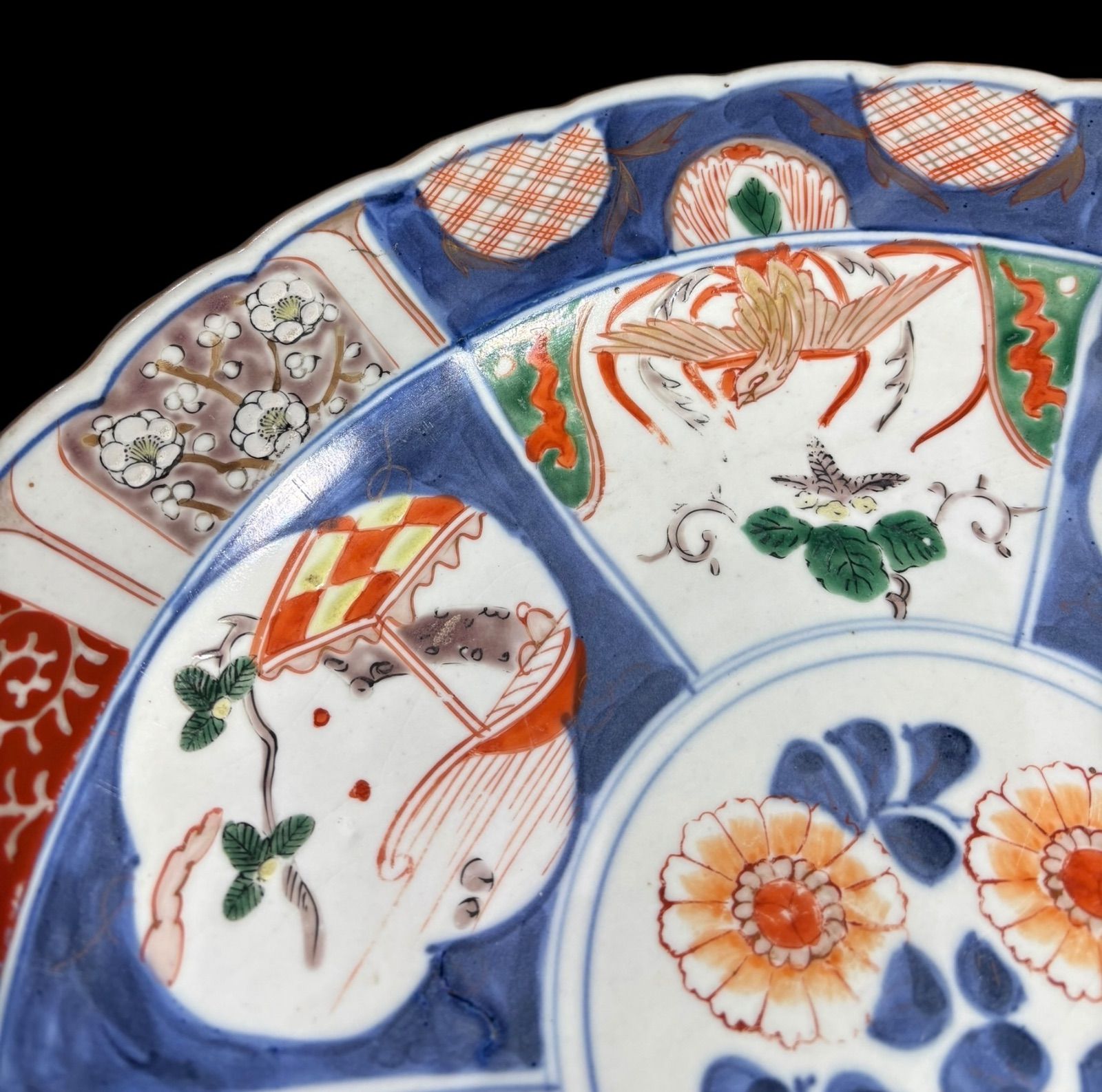 古伊万里 色絵 鳳凰松草花文図 大皿 取り皿 飾り皿 和食器 伊万里 明治