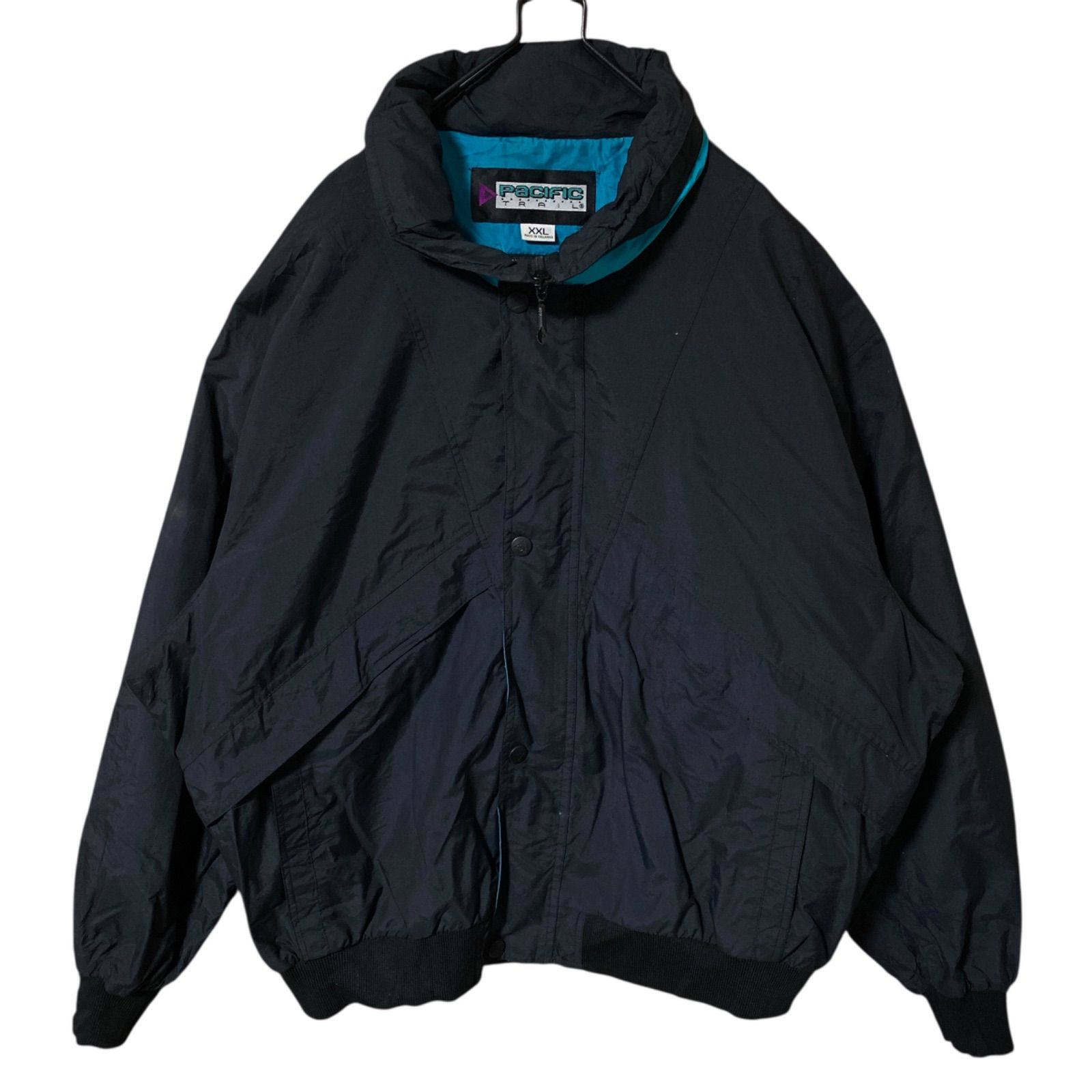 2 XL ブラック 黒 オーバーサイズ ナイロン 無地 シンプル 単色 ジャケット アウター レディース ユニセックス メンズ 古着 長袖