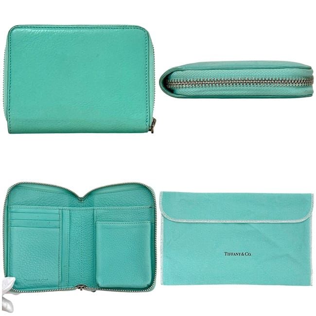 ティファニー ラウンドファスナー 財布 ティファニーブルー 二つ折り レザー