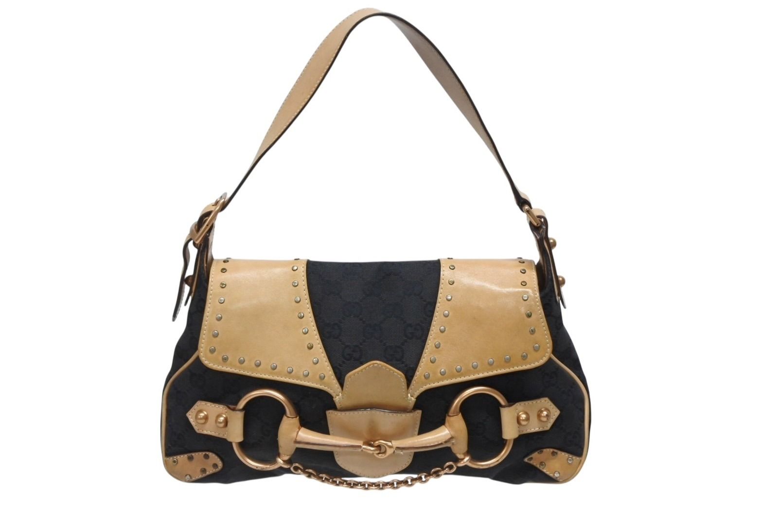 GUCCI グッチ ワンショルダーバッグ ホースビット 114915 GGキャンバス レザー ベージュ ブラック 4 b 010932