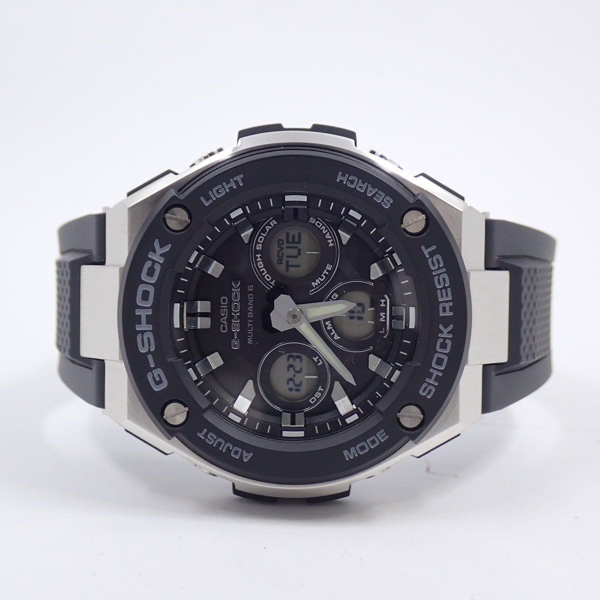 カシオ G-SHOCK Gスチール ミドルサイズ ソーラー電波 アナデジ メンズ 腕時計 樹脂バンド GST-W 300-1 AJF