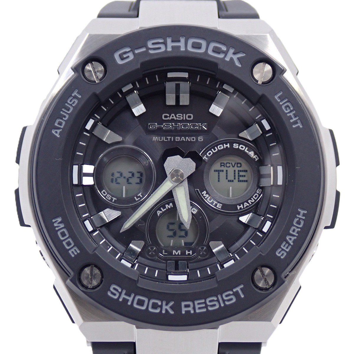 カシオ G-SHOCK Gスチール ミドルサイズ ソーラー電波 アナデジ メンズ 腕時計 樹脂バンド GST-W 300-1 AJF