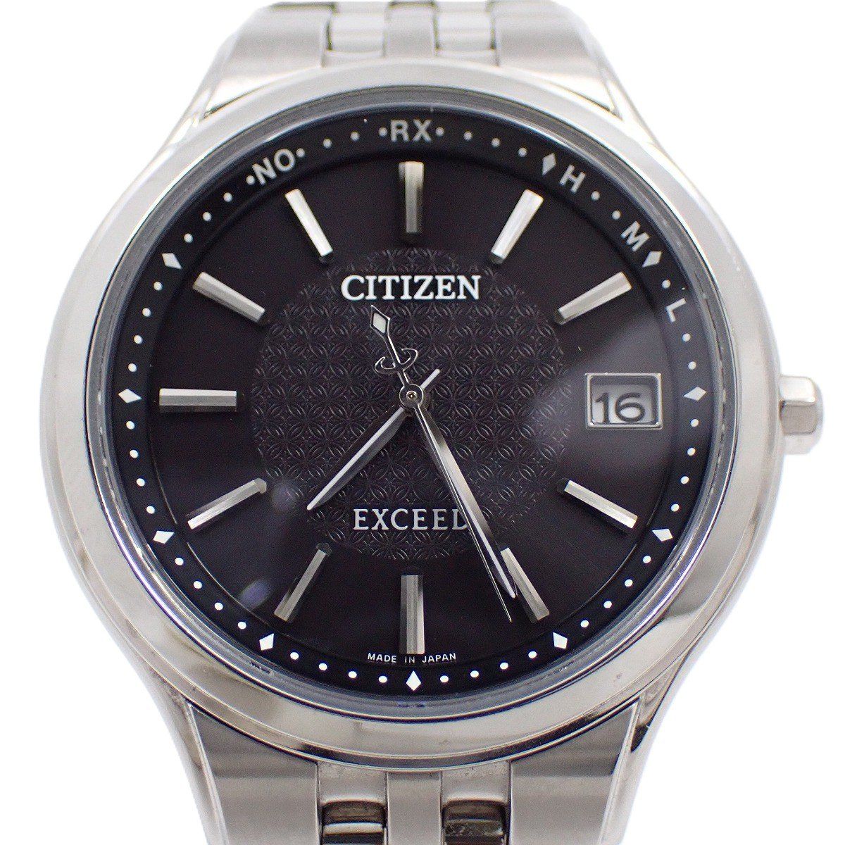シチズン エクシード エコドライブ電波 メンズ 腕時計 チタン 黒文字盤 ベルト AS 7040-59 E