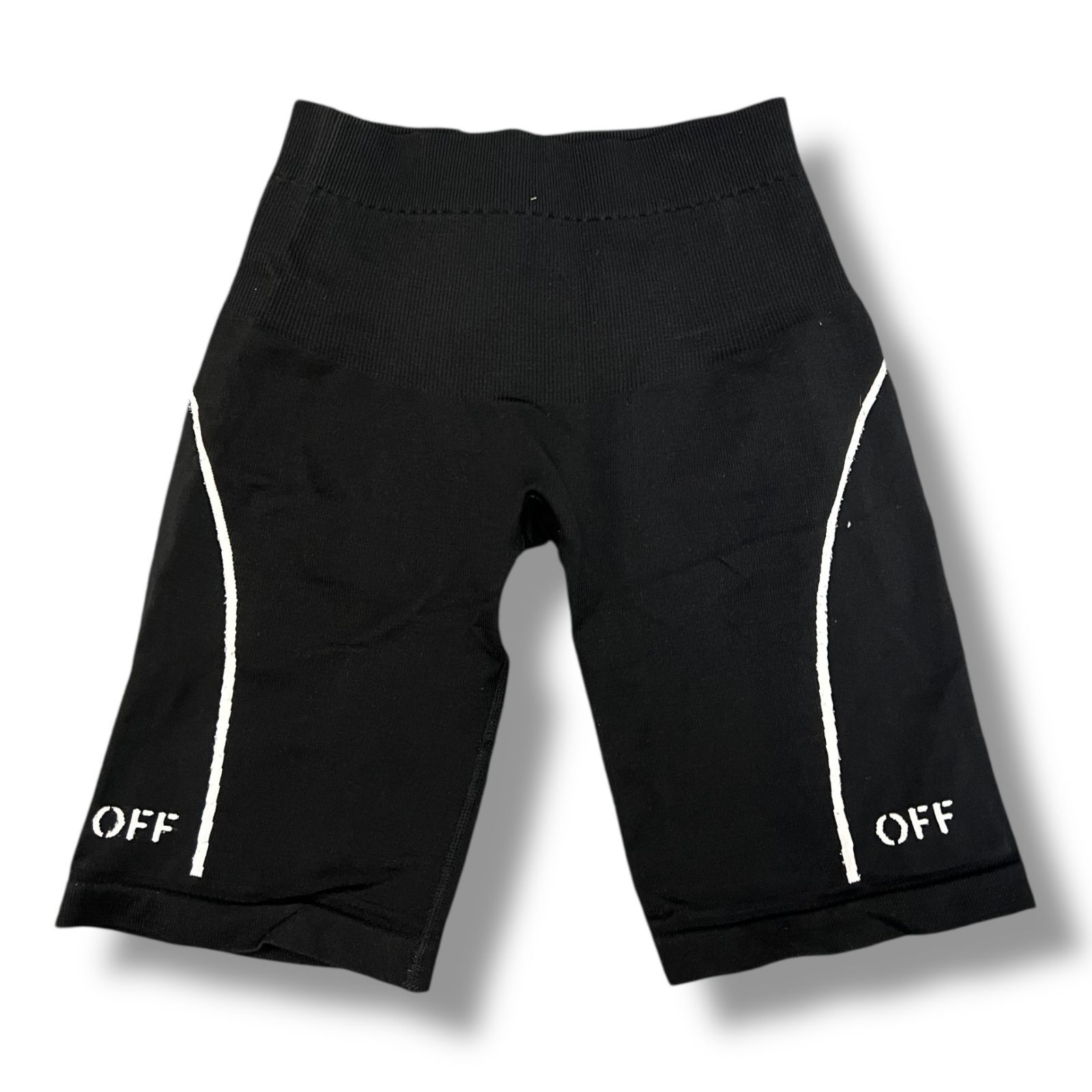 正規 Off White 22 AW Athl Stamp Seamless Shorts アスルオフスタンプシームレスショーツ ロゴプリントバイカーショーツ イージーショーツ オフホワイト ブラック S M