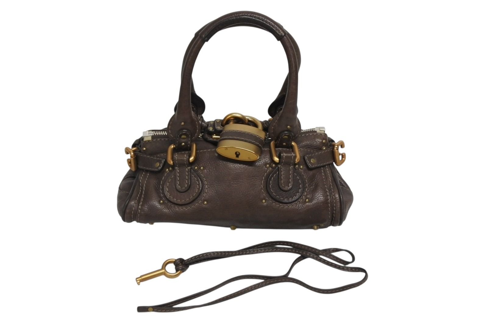 CHLOE クロエ パディントン 南京錠 ミニ ハンドバッグ 06-06-51-5191 レザー ブラウン ゴールド金具 4 b 010957