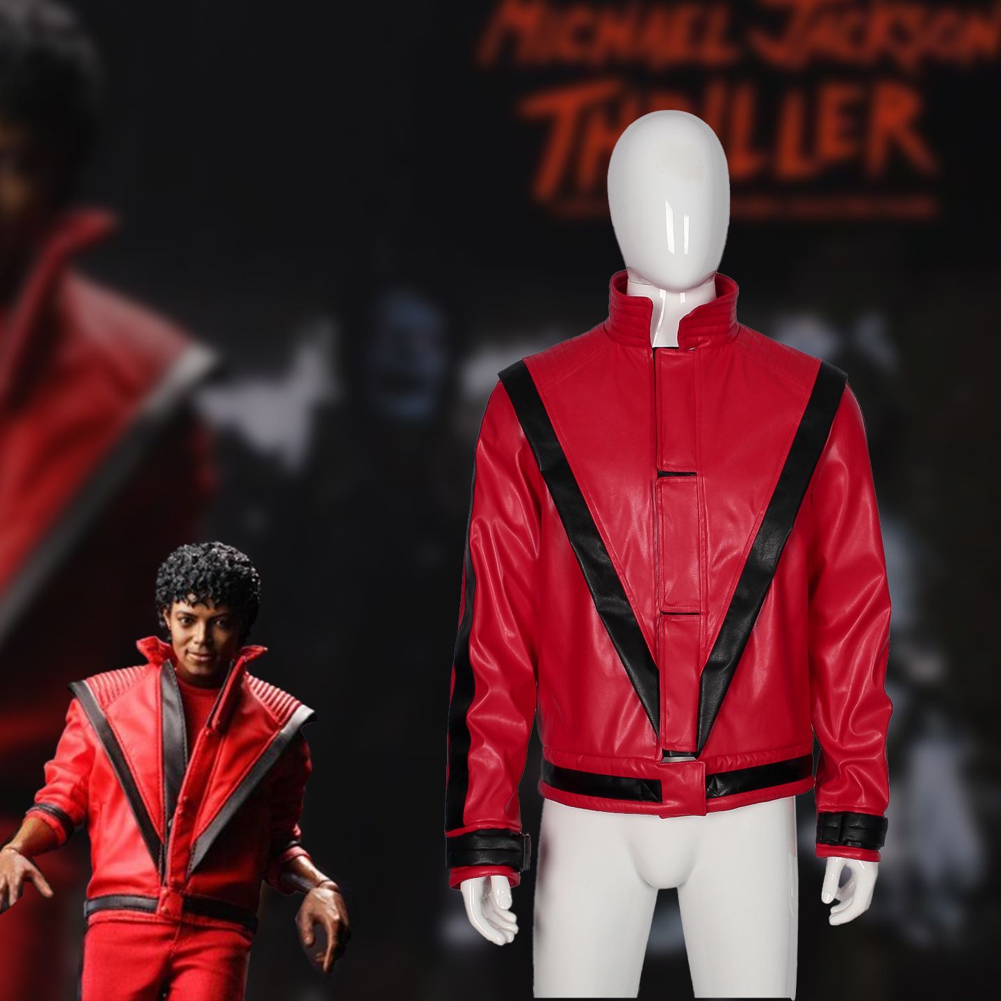 スーパースター マイケル・ジャクソン レッドPUジャケット コスプレ