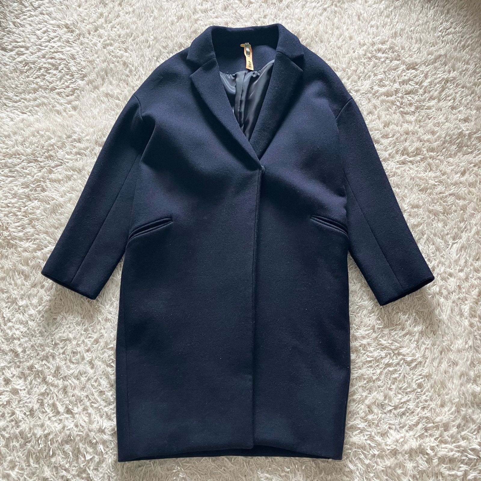 MUSE ドゥーズィエムクラス★チェスターコート コクーン ドロップショルダー ミューズドゥドゥーズィエムクラス チェスターコート ネイビー ウール