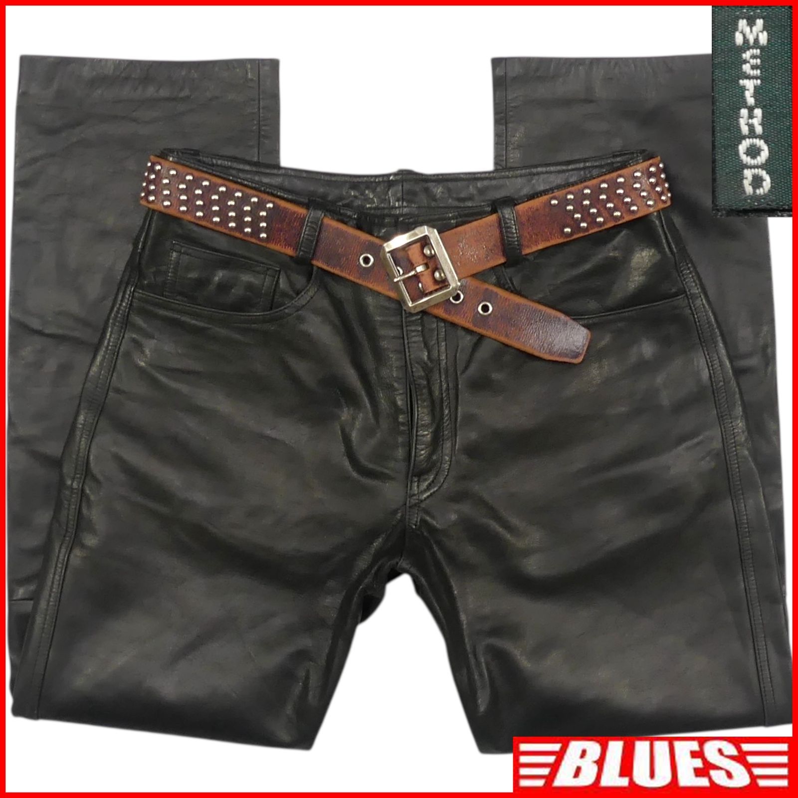 METHOD メソッド レザーパンツ W34 本革 メンズ 黒 ブラック 革パンツ 
