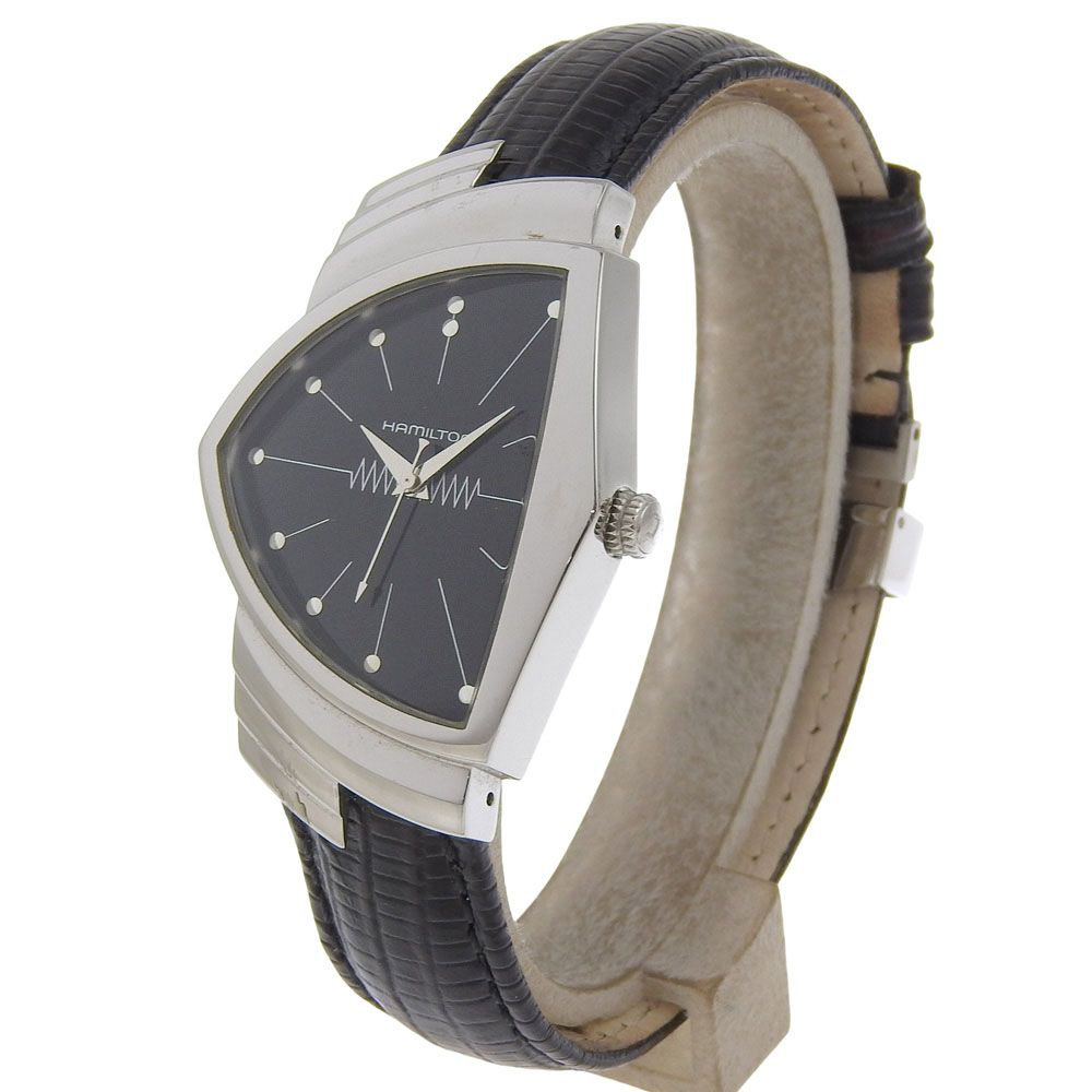 ハミルトン ベンチュラ H 244110| ステンレススチール×型押しレザー 黒 クオーツ アナログ表示 メンズ 黒文字盤 腕時計