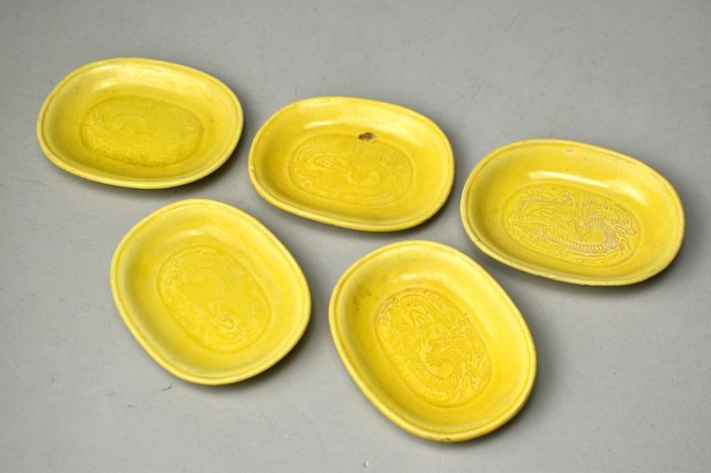 蔵A5863】珉平焼 淡路焼 黄交趾 龍図 小判型皿 五客 民平 - メルカリ