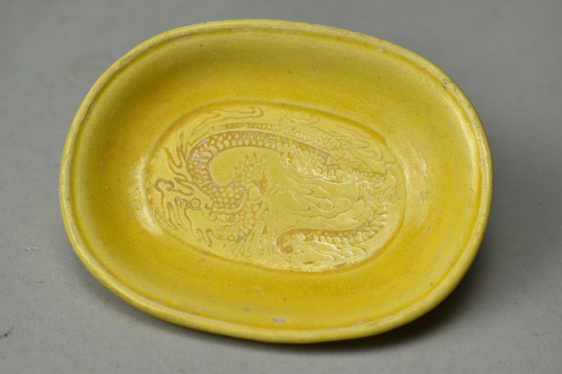 蔵A5863】珉平焼 淡路焼 黄交趾 龍図 小判型皿 五客 民平 - メルカリ