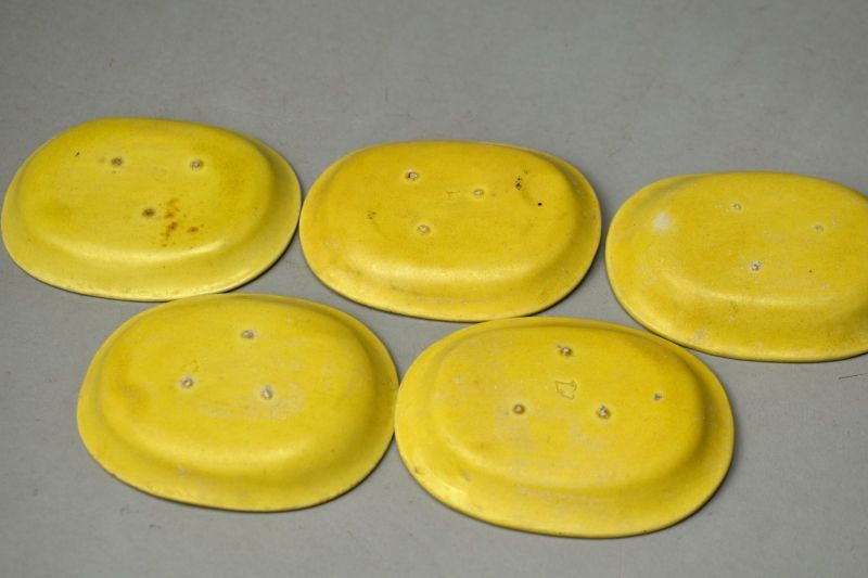 蔵A 5863 珉平焼 淡路焼 黄交趾 龍図 小判型皿 五客 民平