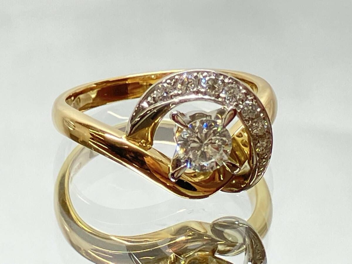 新品仕上済み】 【鑑別書付き】 Pt900／K18（総5.4g） 13号