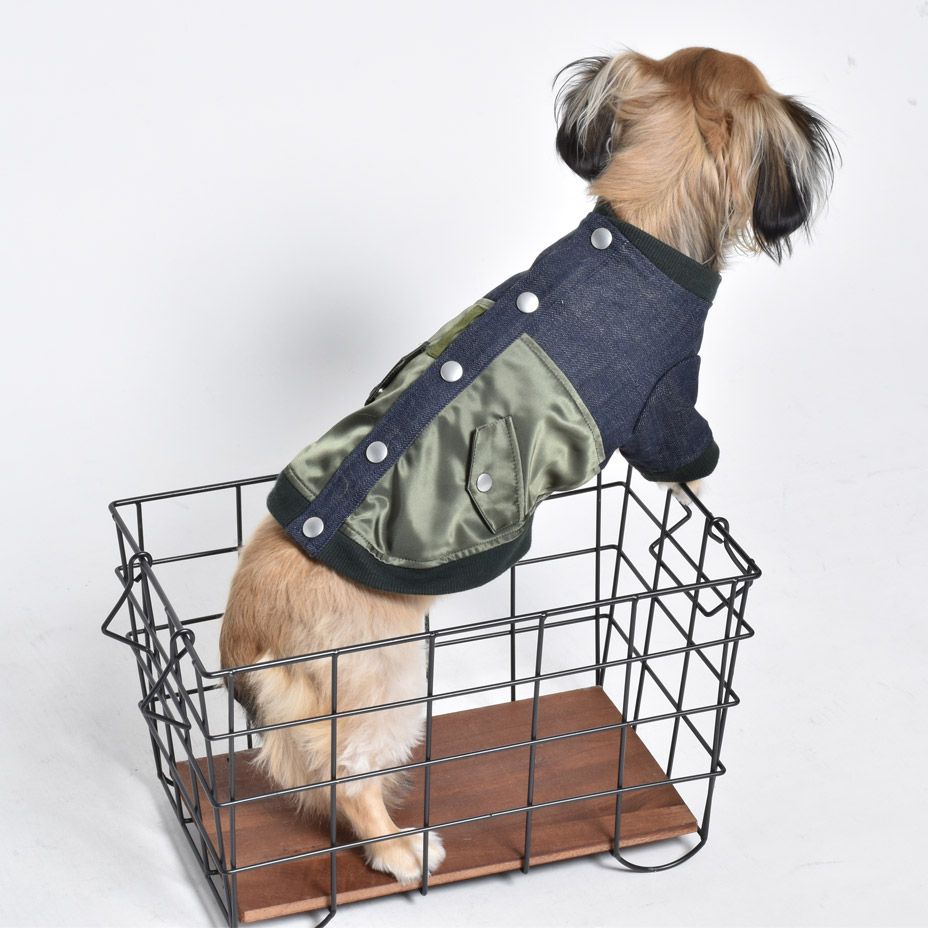 ♥ ドッグウェア メアグラーティア ブルゾン MA-1 デニム おしゃれ ブランド 犬服 散歩着 可愛い 抜け毛 チワワ トイプードル ダックス 小型犬 ペットウェア かっこいい カーキ×ネイビー グリーン ネイビー 21203-2002-CP