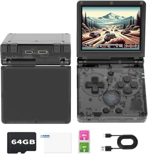 Anbernic Flip 携?型ゲーム機 折畳みレトロゲーム機 Linuxシステム搭載 3 5インチスクリーン 日本語対応 WiFi Bluetooth機能 3300 mAh 64 GB 透明?po