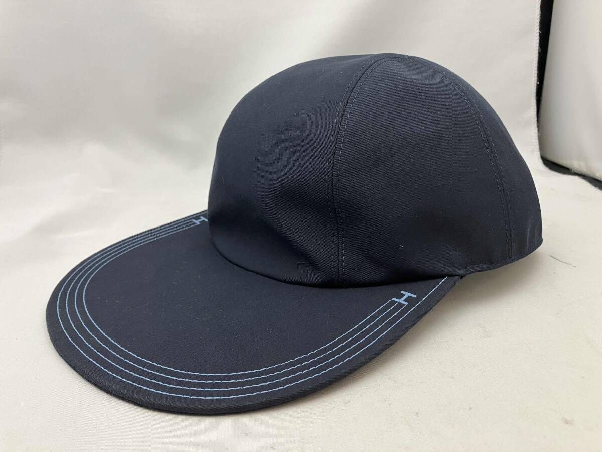 Hermes ベースボール キャップ Hロゴ ライン 小物 帽子 ネイビー ブラック