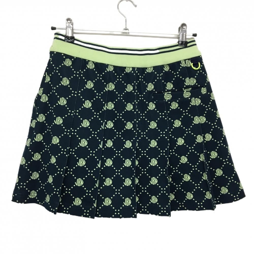超 ジャックバニー プリーツスカート ネイビー×ライトグリーン ロゴ総柄 レディース 1 M ゴルフウェア モデル Jack Bunny