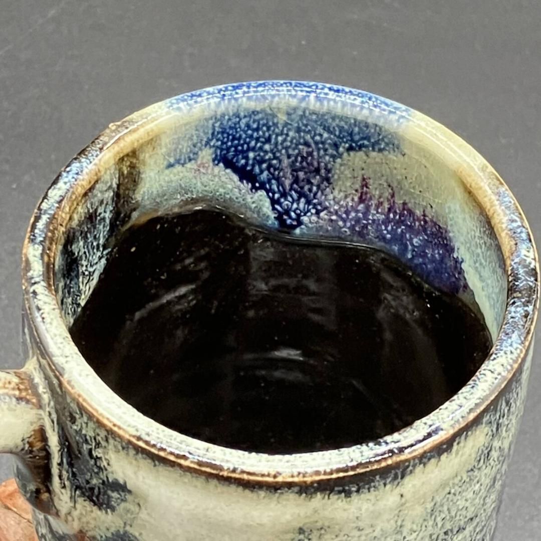 隅田焼 井上良斎 造 高浮彫 人物図 辰砂釉 マグカップ 明治期 古陶器