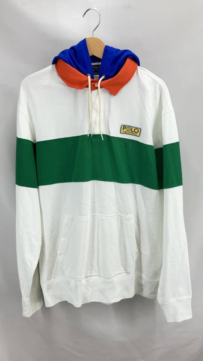 タグ付き POLO RALPH LAUREN ポロラルフローレン CassicFit 長袖ポロシャツ JeresyHoodedRugbyShirt メンズ XL ホワイト系 通年