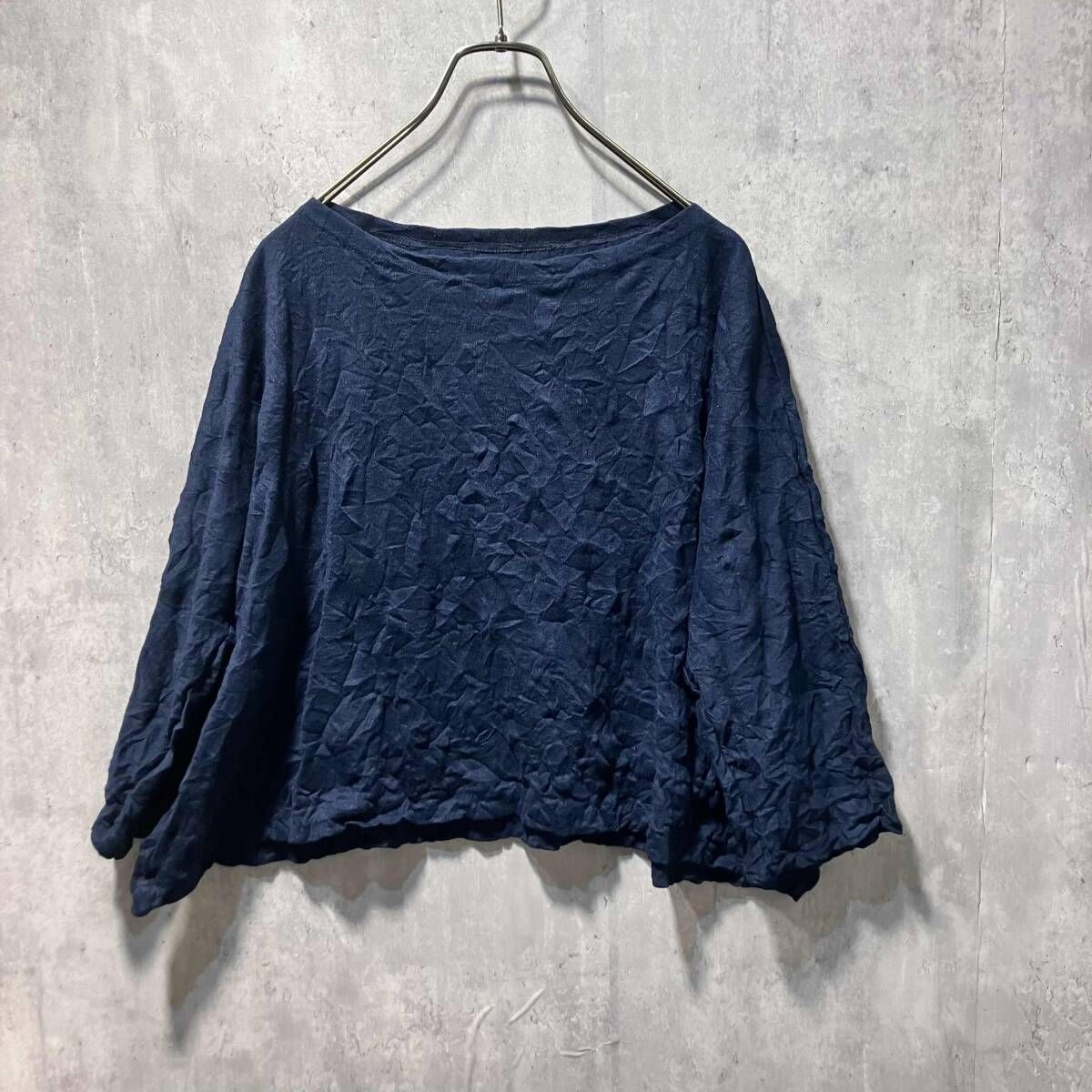 ISSEY MIYAKE ME シワ加工カットソー サイズF ネイビー イッセイミヤケミー