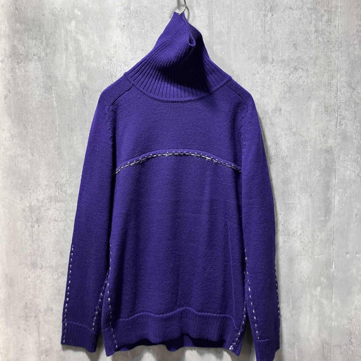 ISSEY MIYAKE MEN ステッチデザインタートルネックウールニット サイズ2 パープル イッセイミヤケメン