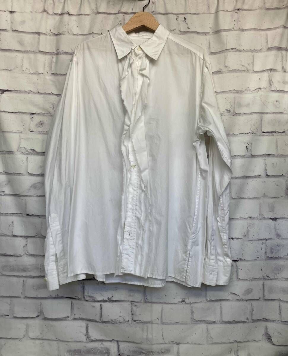 YOHJI ヨウジヤマモト プールオム コットン裁ち切りフリルドレステープ装飾シャツ コットン ホワイト サイズ3 日本製