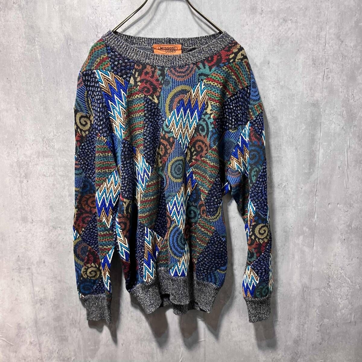 古着 MISSONI パッチワークニット サイズ48 柄 ミッソーニ