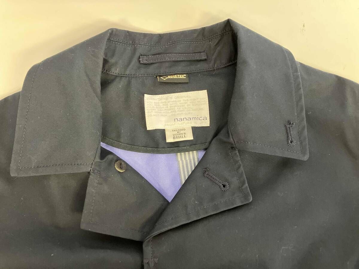 nanamica ナナミカ ステンカラーコート SUBS 302 Sサイズ コットン ナイロン 牛革 ネイビー タグ付き 中国製 モード系 大人カジュアル