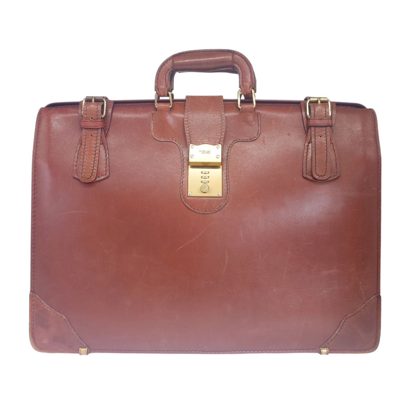 ヴィンテージ Schlesinger Brothers レザー ブリーフケース ブラウン ダイヤルロック式
