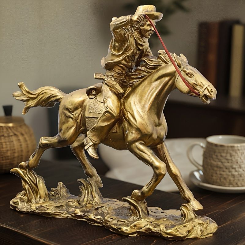オブジェ 置物 馬に乗っているカウボーイ うま ウマ ゴールド ユニークデザイン インテリア リビング ダイニング 玄関 寝室 装飾 オーナメント 樹脂 プレゼント ギフト オシャレ 感 癒しグッズ 棚装飾