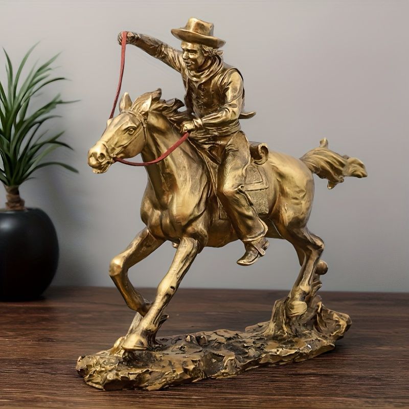  オブジェ 置物 馬に乗っているカウボーイ うま ウマ ゴールド ユニークデザイン インテリア リビング ダイニング 玄関 寝室 装飾 オーナメント 樹脂 プレゼント ギフト オシャレ 感 癒しグッズ 棚装飾 デスクコレクション 置物 インテリア小物