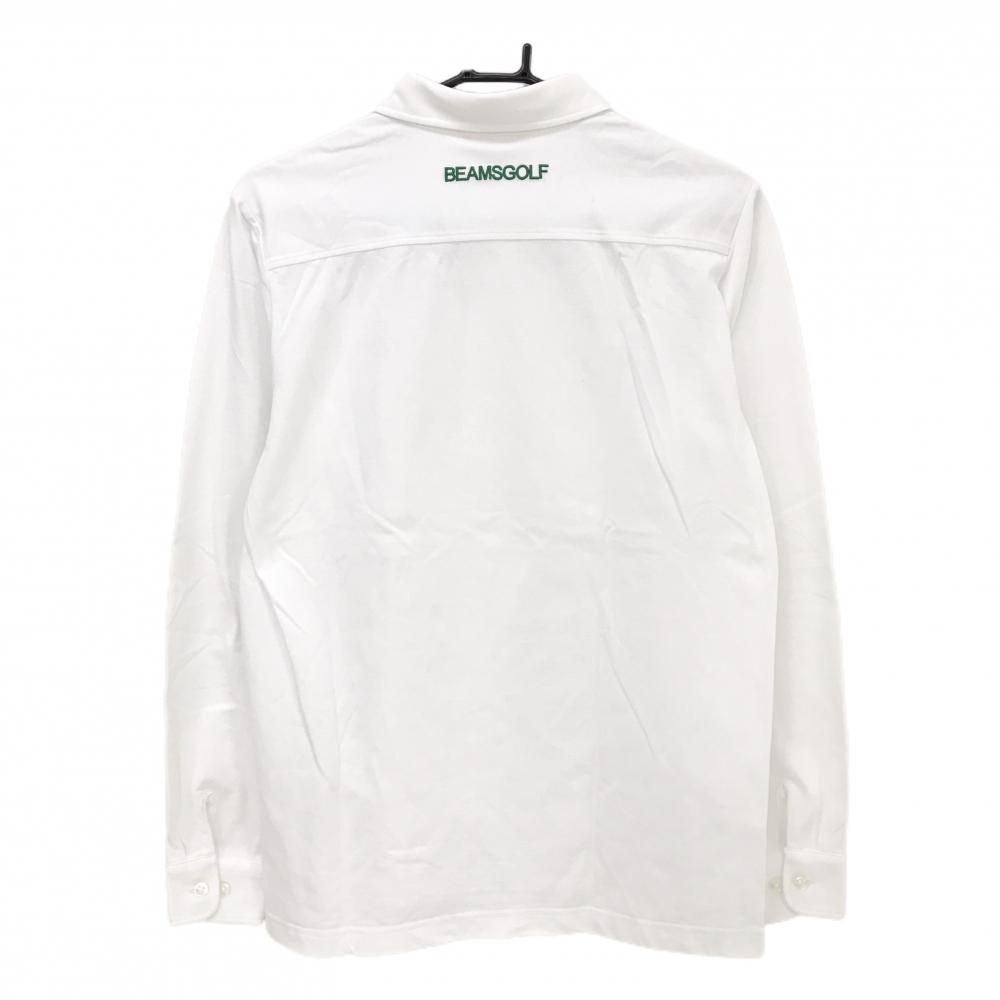 ビームスゴルフ 長袖ポロシャツ 白 ロゴグリーン ボタンダウン メンズ
