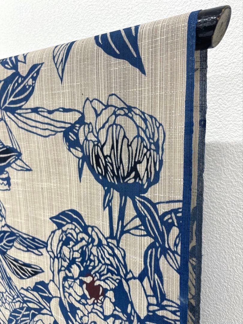 竺仙 奥州小紋 引き染め 竹紋 立てば芍薬 浴衣 綿 反物 TY 085