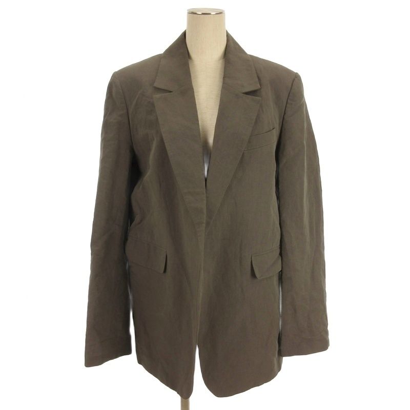 エノール ENOR リネン テーラード ジャケット ボタンレス グレー F FF