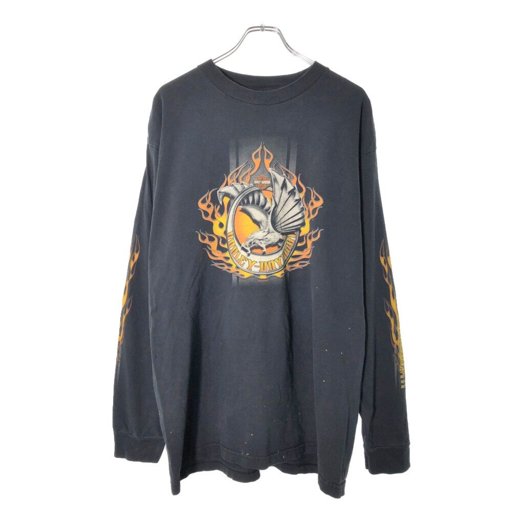 00年代 HARLEY ハーレーダビッドソン 長袖Ｔシャツ モーターサイクル ブラック メンズ XL 古着 X 0067