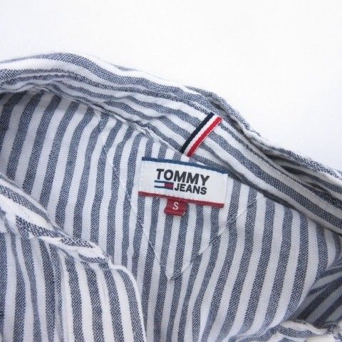 トミー TOMMY JEANS ストライプ シャツ ワンピース ひざ丈 半袖 リネン S ■FF