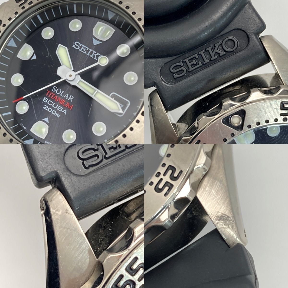  SEIKO セイコー AIR DIVERS 200 m ダイバースキューバ V 145-0 AH 0 ブラック ソーラー メンズ 腕時計 腕時計(クォーツ) 腕時計(アナログ)