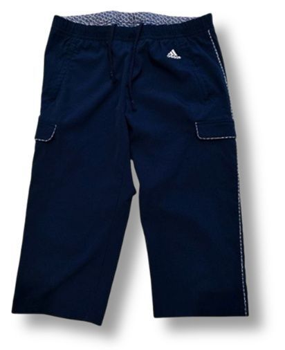 〇adidas アディダス ショート丈ジャージパンツ クロップドパンツ トレーニングパンツ 花柄ライン 紺色 レディース Lサイズ /ヨガウェア ■管理番号L29708SSA26-260104-50（198）